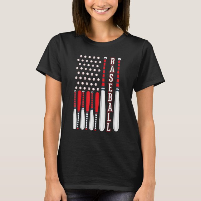 Baseball USA Flag Patriotic American Baseball 4th  T Shirt (Framsida)