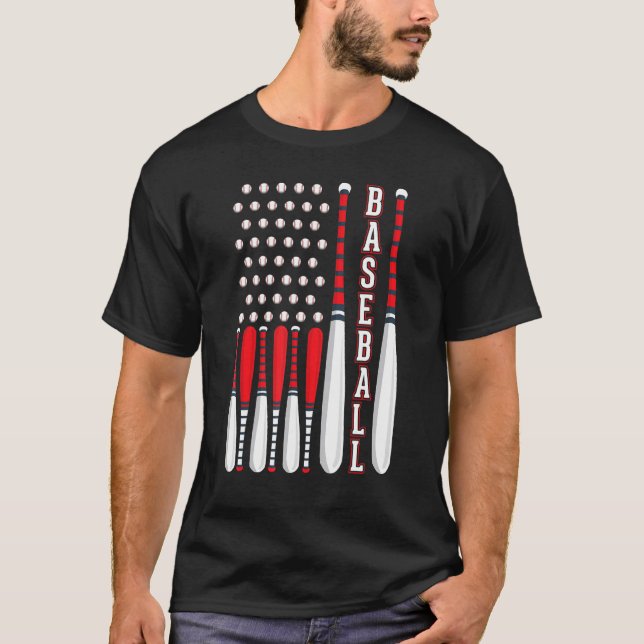 Baseball USA Flag Patriotic American Baseball 4th  T Shirt (Framsida)