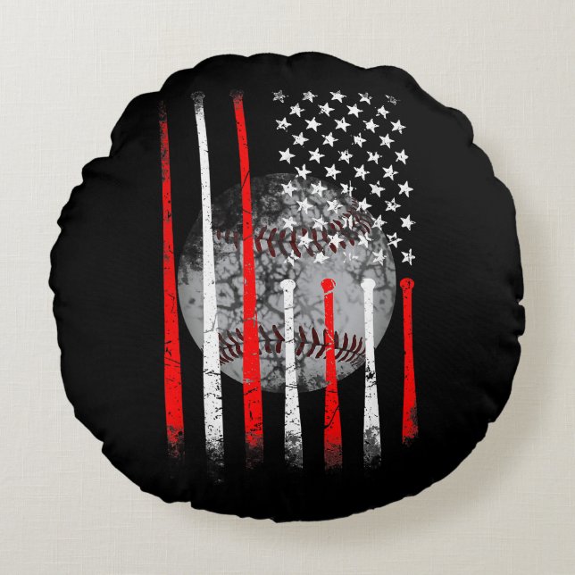Baseball USA flagga American Flagga Vintage Rund Kudde (Framsidan)