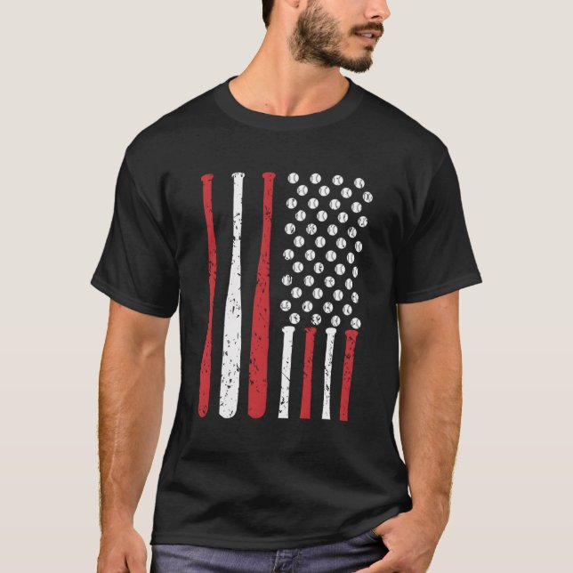 Baseball USA flagga Baseball American Flagga T Shirt (Framsida)