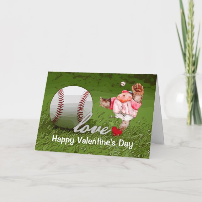 Baseball Valentindags vattenfärg Kort (Framsida)