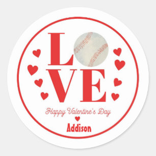 Baseball Valentine Sticker, KÄRLEK Baseball Runt Klistermärke