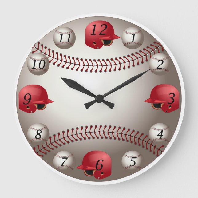 Baseball Wall Clock med Röda hjälmar Stor Klocka (Framsida)