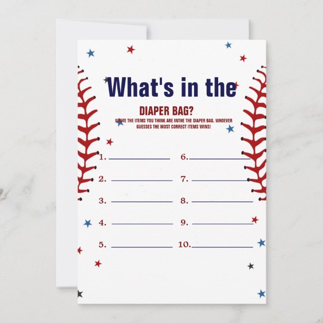 Baseball what in the bag Baby shower game Card Inbjudningar (Framsida)