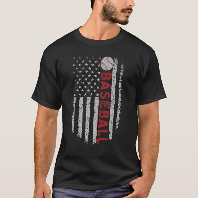 Baseball With US American Flag For Patriotic Baseb T Shirt (Framsida)