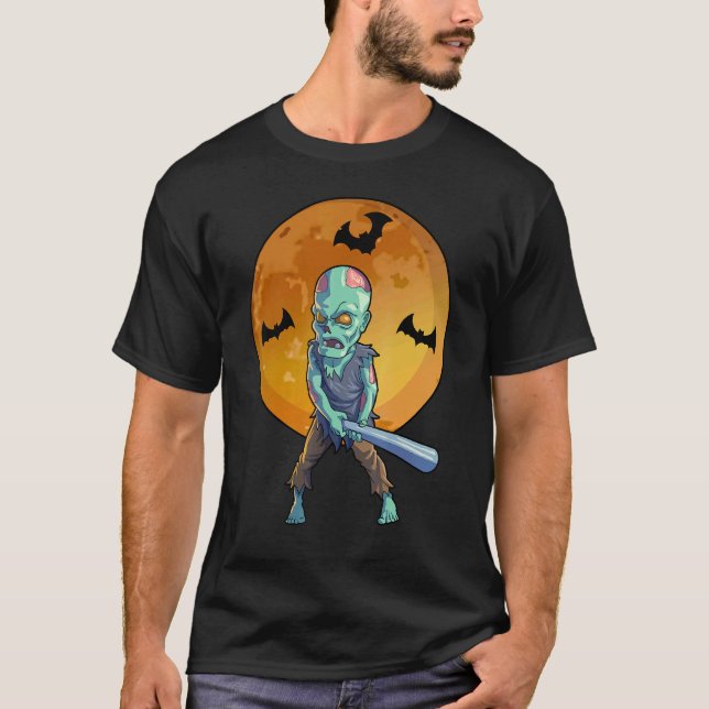 Baseball Zombie Halloween Men Boys Baseball Hallow T Shirt (Framsida)