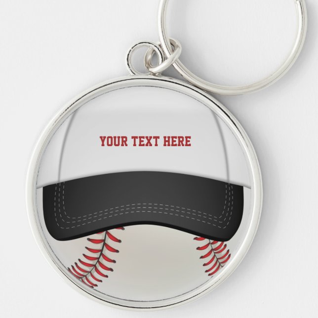 Baseballbollhatt Keychain Rund Silverfärgad Nyckelring (Framsidan)