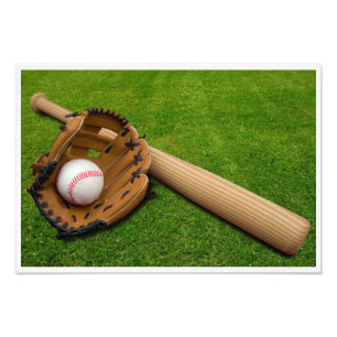 Baseballfladdermöss med handsken och baseball fototryck