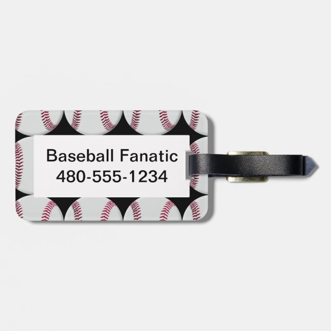 Baseballmönster på svart bagagemärkre bagagebricka (Baksida Vågrät)
