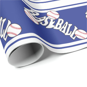 Baseballmörk - blått- och vitrandar presentpapper
