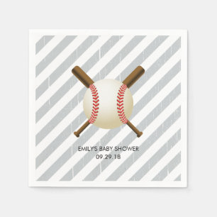 Baseballpojkegrå färg görar randig baby shower pappersservett