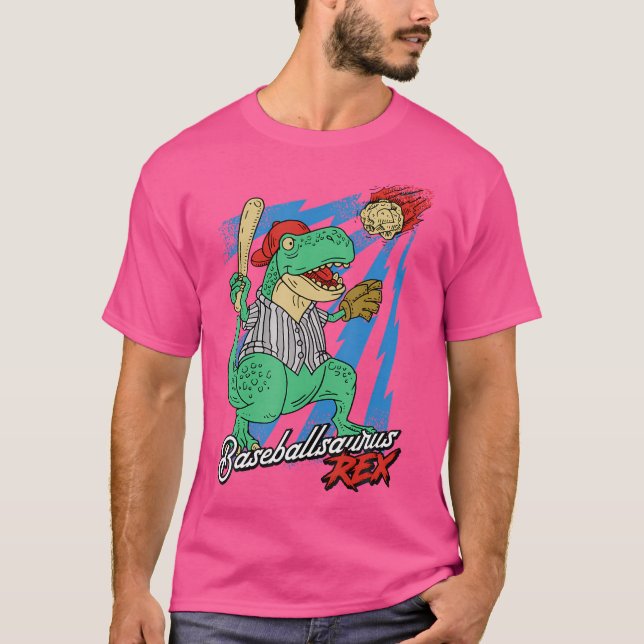 Baseballsaurus T-Rex Dinosaur Baseball Player Dino T Shirt (Framsida)