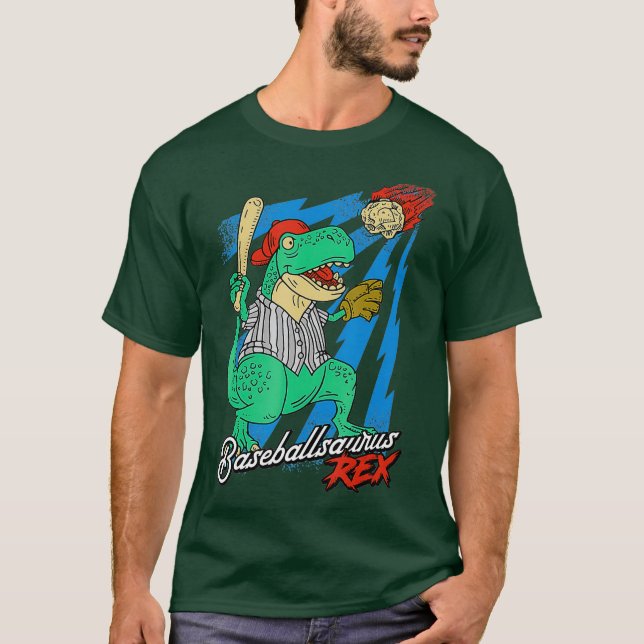 Baseballsaurus T-Rex Dinosaur som spelar basket T Shirt (Framsida)