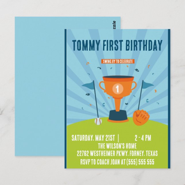 Baseboll 1-års födelsedag Sporttema Vykort (Fram/baksida)