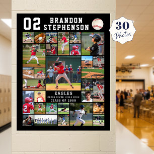 Baseboll 30 Foto Collage Spelar Nummer Namn Poster