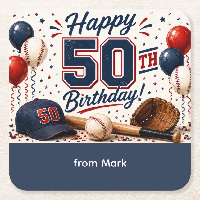 Baseboll 50-årsdag Tack  Underlägg Papper Kvadrat (Framsidan)