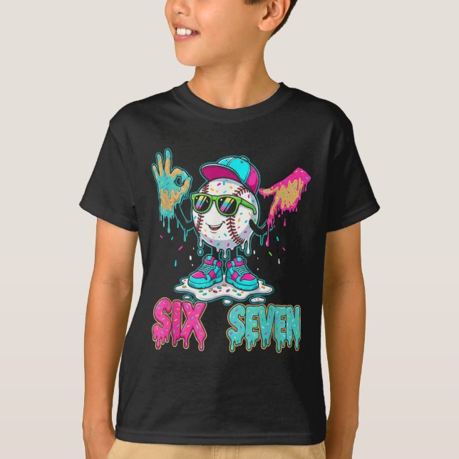 Baseboll 67 Drip Six Seven Handtecken Glass Meme T Shirt (Framsida)
