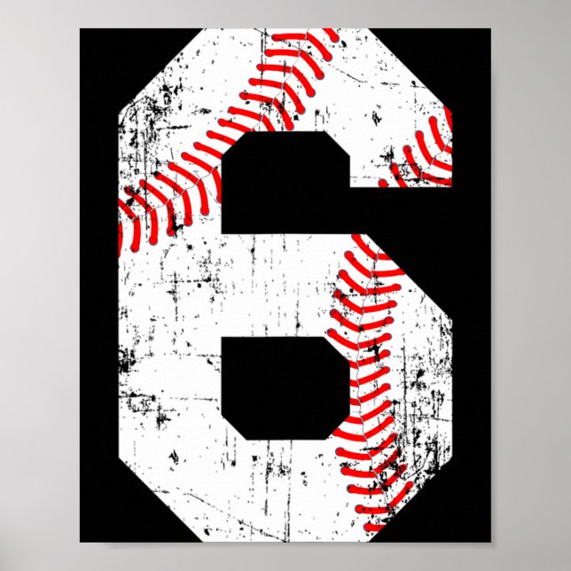 Baseboll 6 Tröja Nummer T Shirt  Poster (Framsidan)