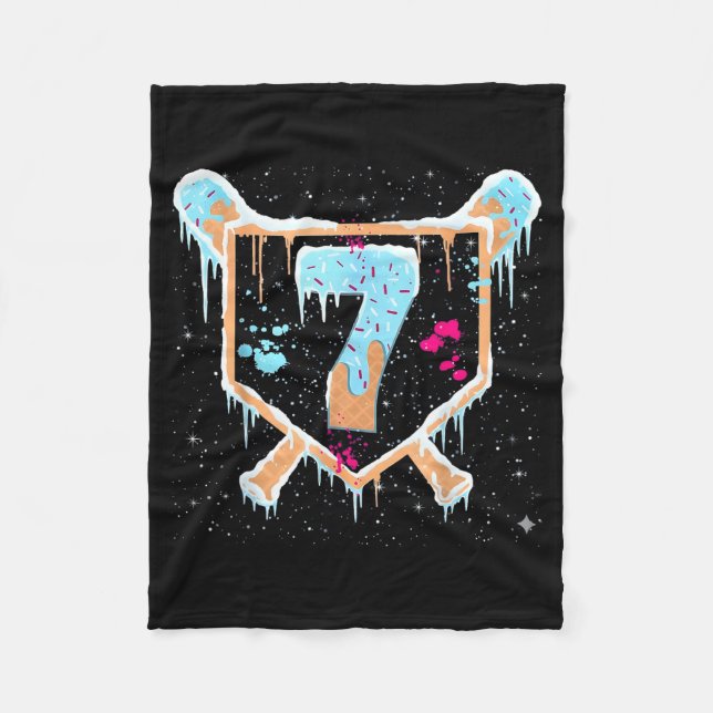 Baseboll 7 År Gammal Glass Dropp 7-års Födelsedag  Fleecefilt (Framsidan)