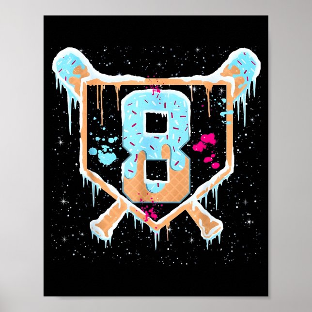 Baseboll 8 År Gammal Glass Dropp 8-årsdag Bo Poster (Framsidan)