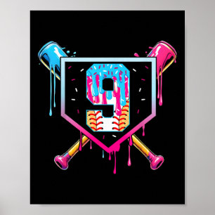 Baseboll 9 år gammal glass dropp 9-års födelsedag poster