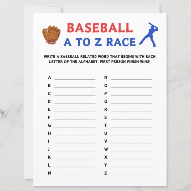 Baseboll A till Z kapplöpningsspel (Framsida)