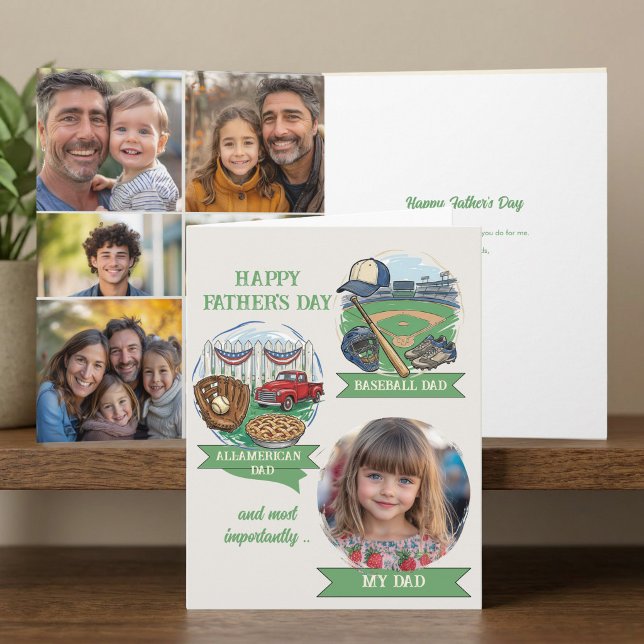 Baseboll All-American Pappa Flera Bilder Fars Dag Kort (Father's day hobbies and photo collage card from the My Dad collection by Darling & May)