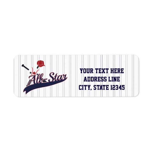 Baseboll ALL-STAR Idrottsinbjudan Etiketter Returadress Etikett (Framsidan)