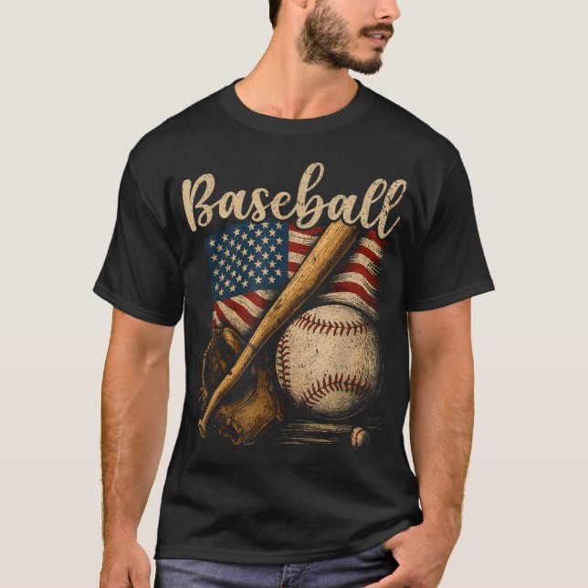 Baseboll Amerikansk Flagga Basebollspelare Pitcher T Shirt (Framsida)