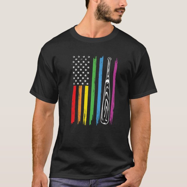 Baseboll amerikansk flagga LGBT lesbisk basebollsp T Shirt (Framsida)