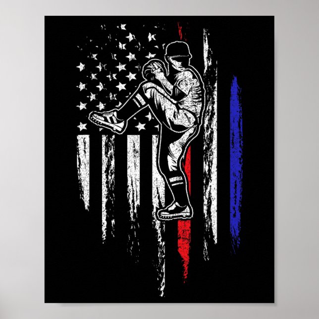 Baseboll Amerikansk Flagga Pitcher Usa Pitching 4: Poster (Framsidan)