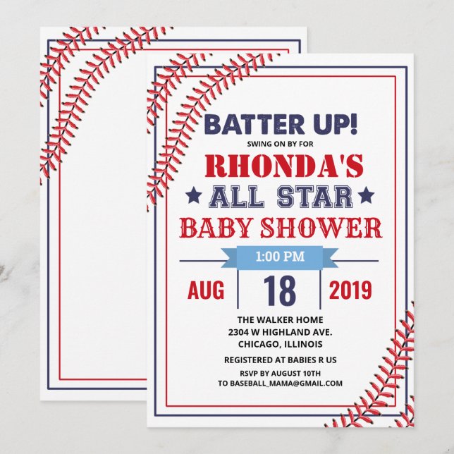 Baseboll Baby Shower Inbjudan (Fram/baksida)