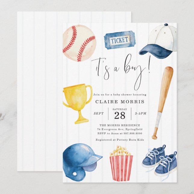 Baseboll Baby Shower Inbjudan (Fram/baksida)