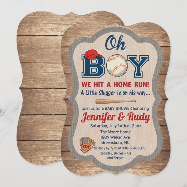 Baseboll Baby Shower Inbjudan (Fram/baksida)