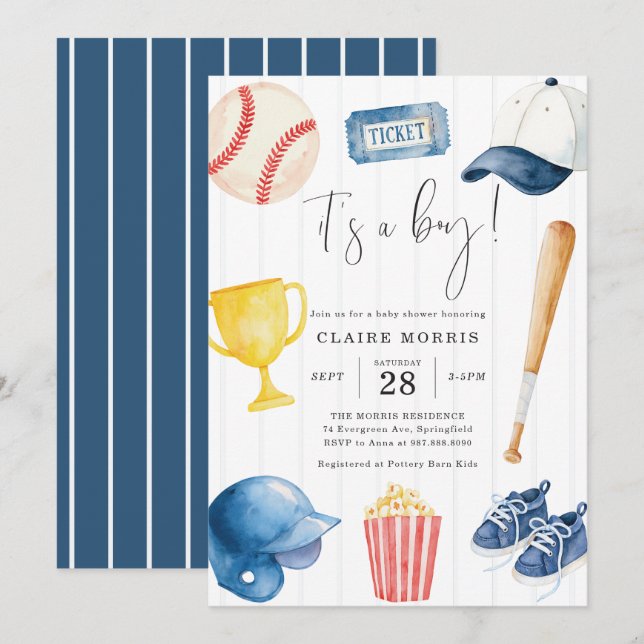 Baseboll Baby Shower Inbjudan (Fram/baksida)