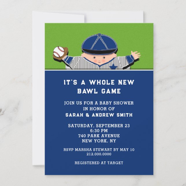 Baseboll Baby Shower Inbjudningar (Framsida)
