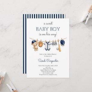 Baseboll Baby Shower Pojke Inbjudan