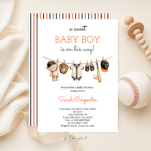 Baseboll Baby Shower Pojke Inbjudan