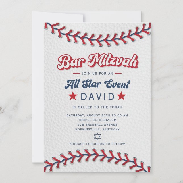 Baseboll Bar Mitzvah-inbjudan All Star Inbjudningar (Framsida)