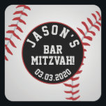 Baseboll Bar Mitzvah Röd Svart Fyrkantigt Klistermärke<br><div class="desc">Personliga röda,  vita och svarta baseboll Bar Mitzvah fyrkantiga kuvert sigill eller förmånsetiketter.</div>