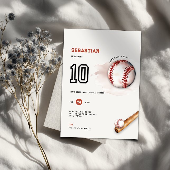Baseboll barnkalas inbjudan 10-års födelsedag (Baseball 10th birthday invitation)