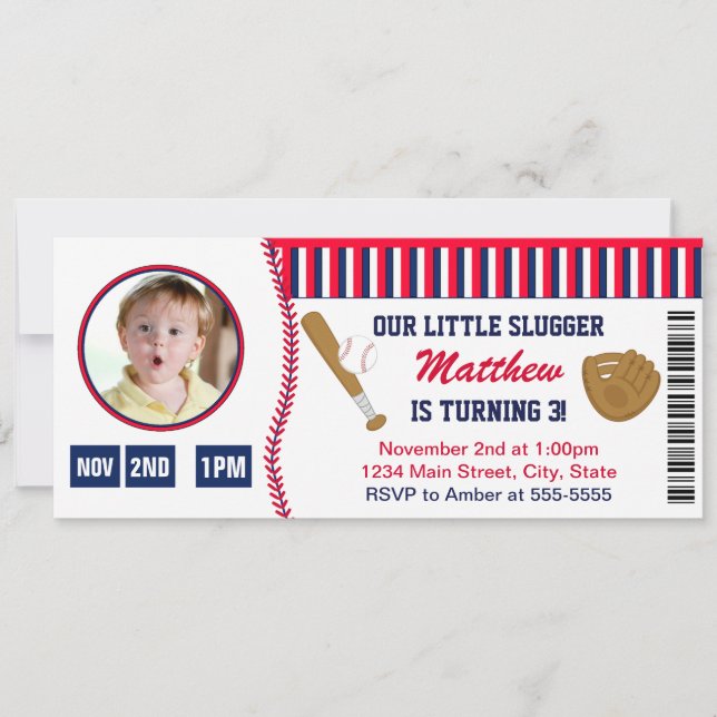Baseboll Biljett Födelsedagsinbjudan Foto Kort (Framsida)