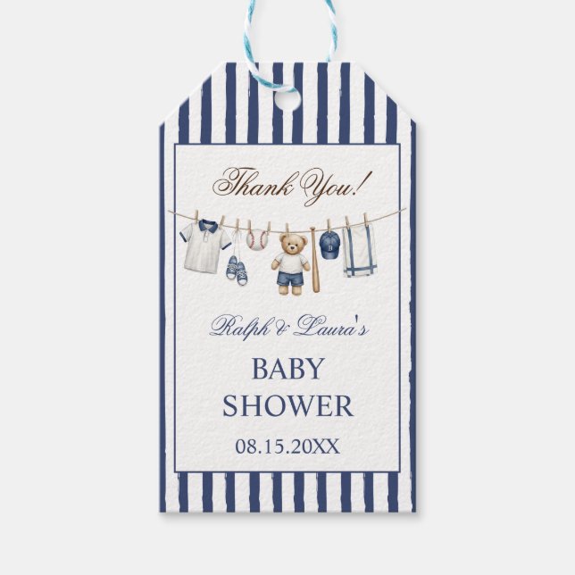 Baseboll Björn Bebis Babyshower Tack Presentetikett (Framsidan)