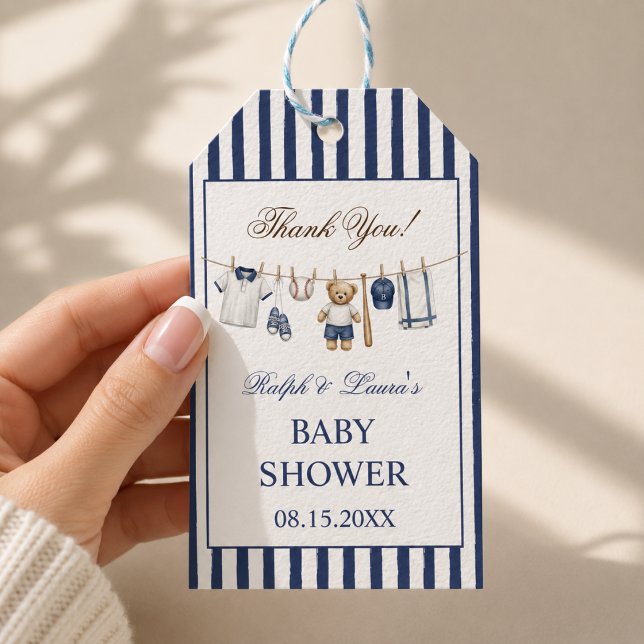 Baseboll Björn Bebis Babyshower Tack Presentetikett (Skapare uppladdad)