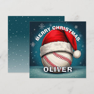 Baseboll Boll Röd Tomte Hatt Namn Jul Julkort