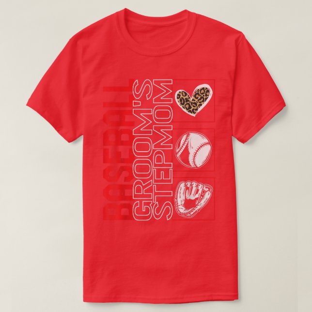 Baseboll Brudgum Stepmom Matchdag Leopard Hjärtat  T Shirt (Design framsida)