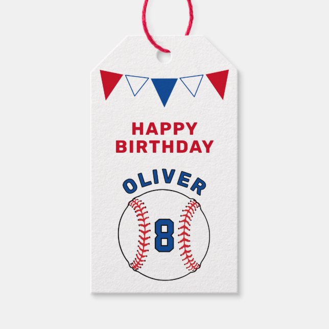 Baseboll Bunting Flaggor Barn Födelsedag  Presentetikett (Framsidan)