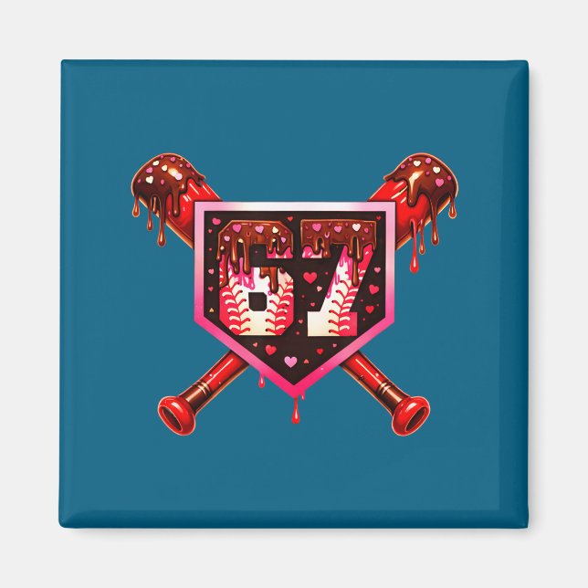 Baseboll Choklad Drip 67 Valentine Kärlek Matchand Magnet (Framsidan)