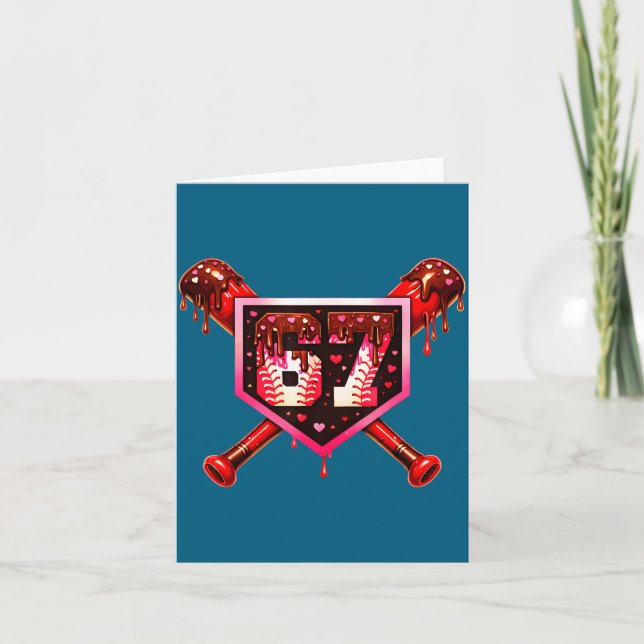 Baseboll Choklad Drip 67 Valentine Kärlek Matchand Tack Kort (Framsida)