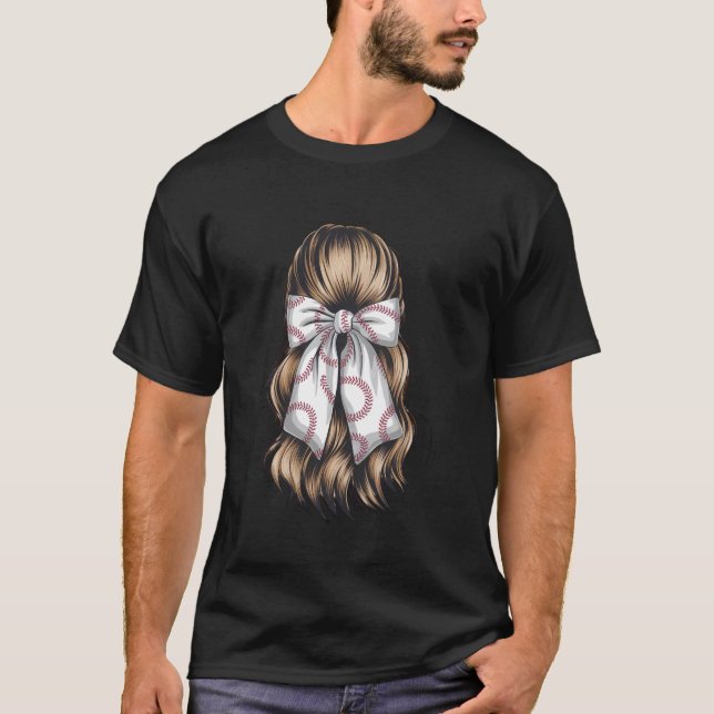 Baseboll Coquette Båge Söt Basebollspelare T Shirt (Framsida)